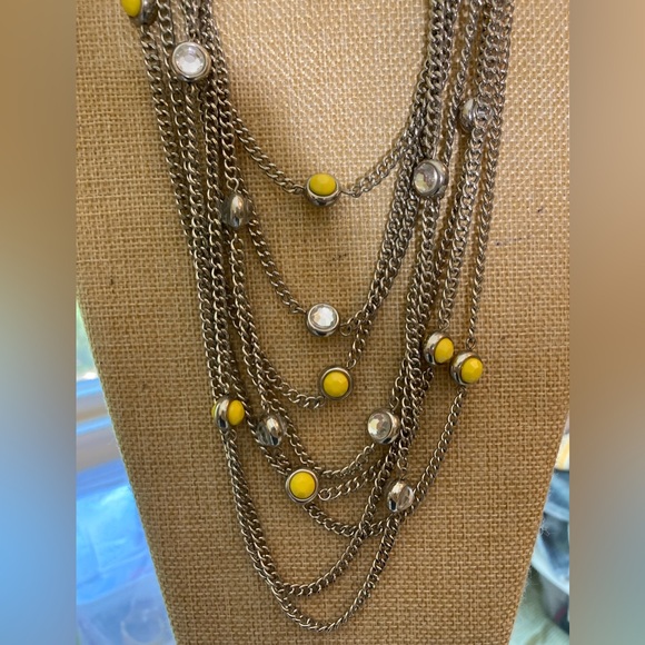 Loft‎ Vintage Multi Chains Layered Necklace with Yellow & Clear Bezel Set Stones - Picture 1 of 6